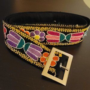 Women belt hand-made embroidered floral colorful belt